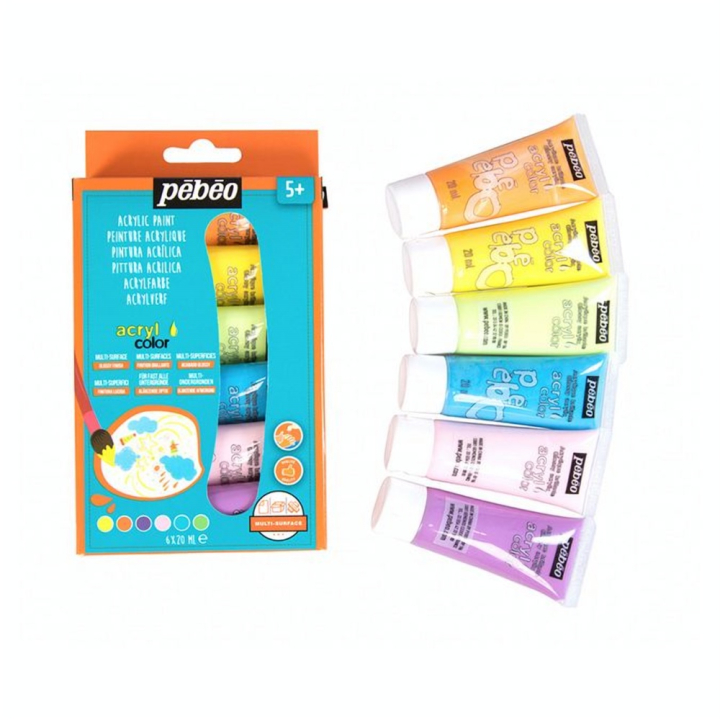 Peinture Acrylique Acrylcolor 6 tubes 20 ml Set découverte Pastel - Pébéo - Rougier et Plé