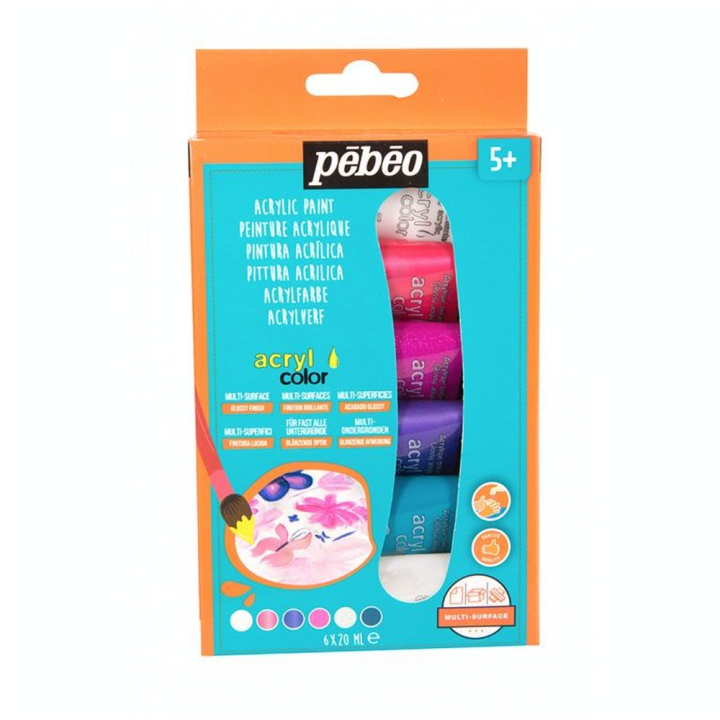 Peinture Acrylique Acrylcolor 6 tubes 20 ml Set découverte Pastel - Pébéo - Rougier et Plé