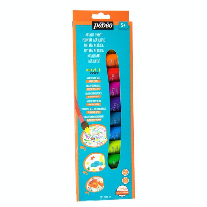 Peinture Acrylique Acrylcolor 12 tubes 20 ml Set découverte Paillettes - Pébéo - Rougier et Plé