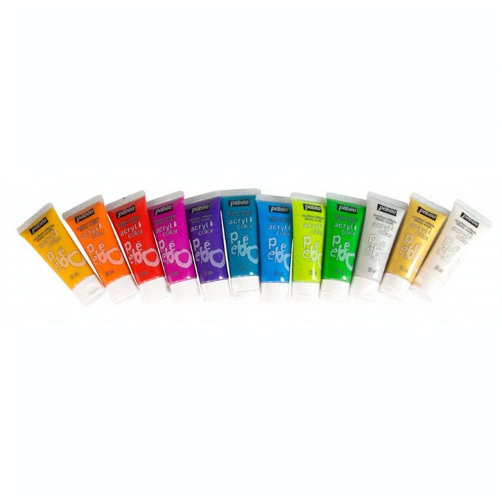 Peinture Acrylique Acrylcolor 12 tubes 20 ml Set découverte Paillettes - Pébéo - Rougier et Plé