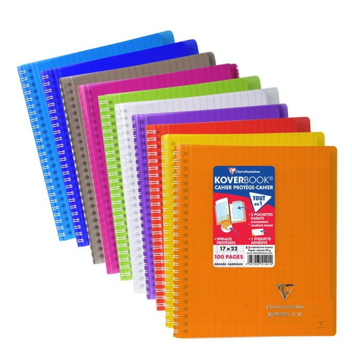 Cahier à spirales 17 x 22 cm 100 pages Grands carreaux Koverbook - Clairefontaine - Rougier et Plé