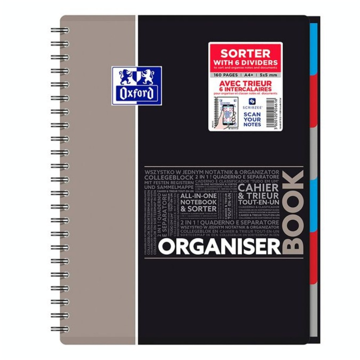 Cahier à spirales A4+ 24.5 x 31 cm Petits carreaux 5 x 5 mm 160 pages Organiserbook - Oxford - Rougier et Plé