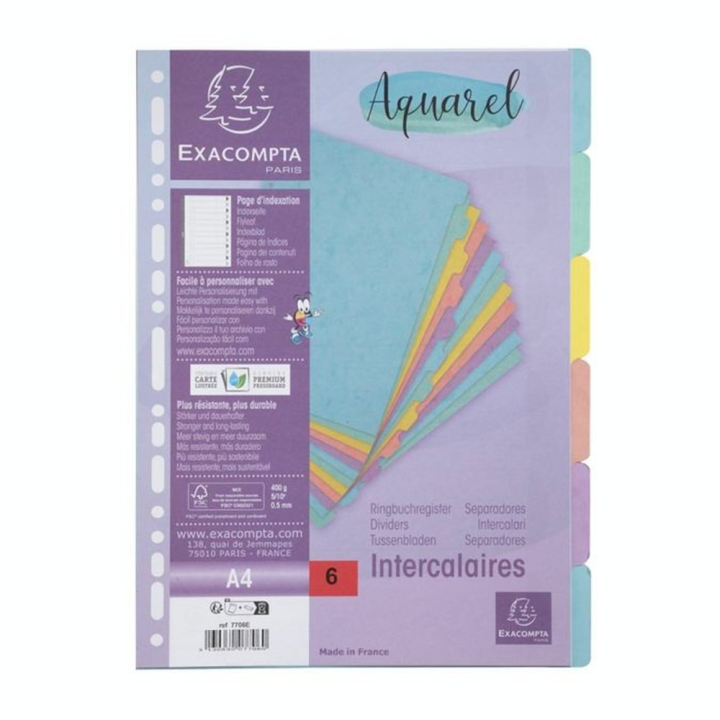 Intercalaires 6 positions A4 carte lustrée 400 g/m² Aquarel - Exacompta - Rougier et Plé
