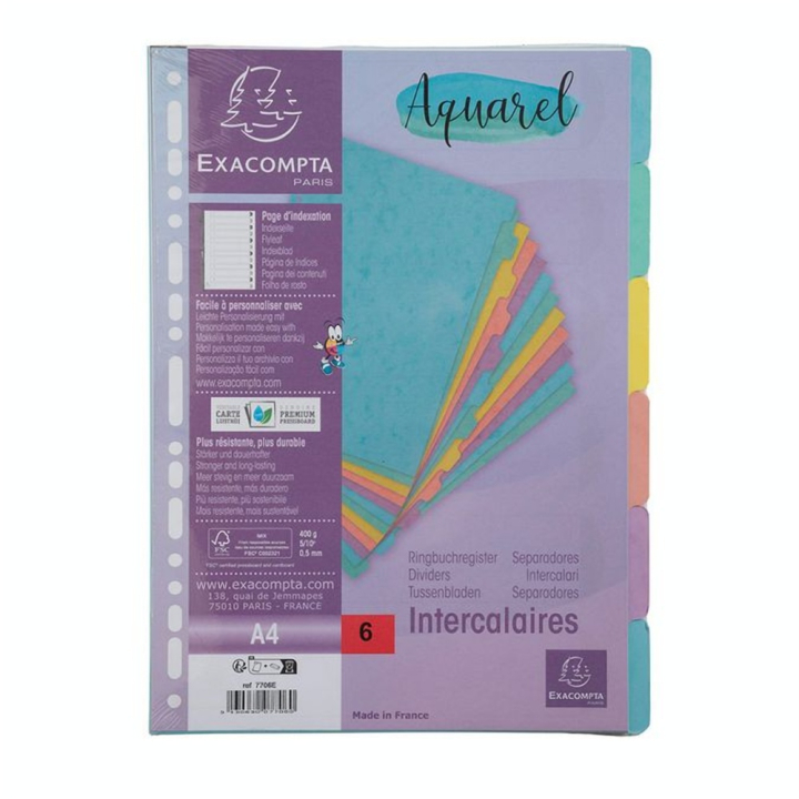 Intercalaires 10 positions A4 carte lustrée 400 g/m² Aquarel - Exacompta - Rougier et Plé