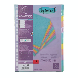 Intercalaires 12 positions A4 Carte Lustrée 400 g/m² Aquarel - Exacompta - Rougier et Plé