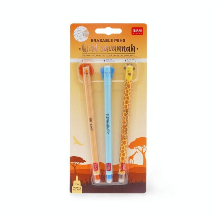 Stylo Encre Gel Effaçable 3 pcs Wild Savannah - Legami - Rougier et Plé