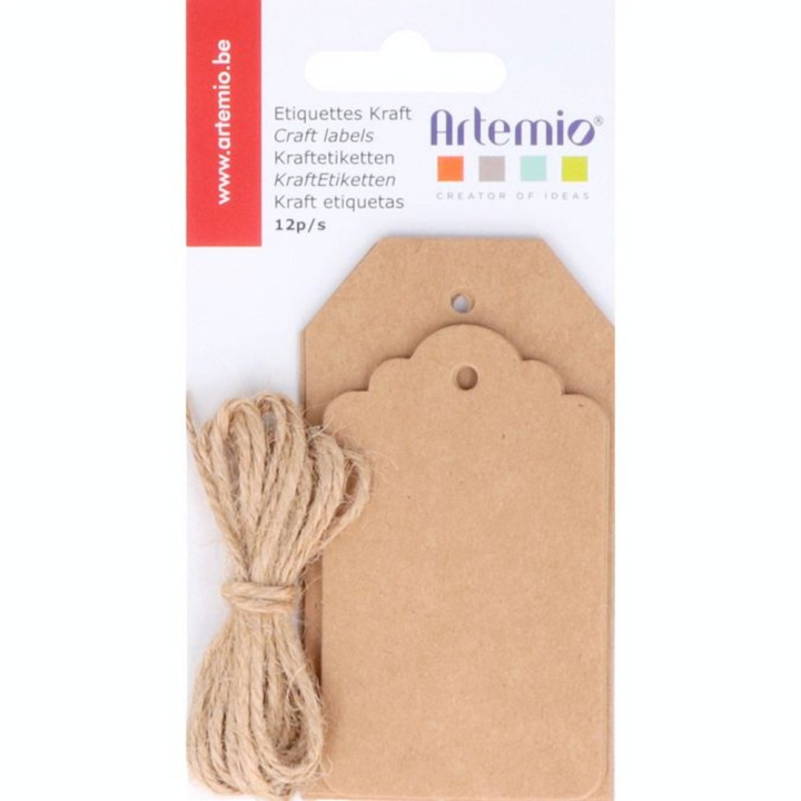 Étiquettes Kraft + Ficelle 12 pcs - Artemio - Rougier et Plé