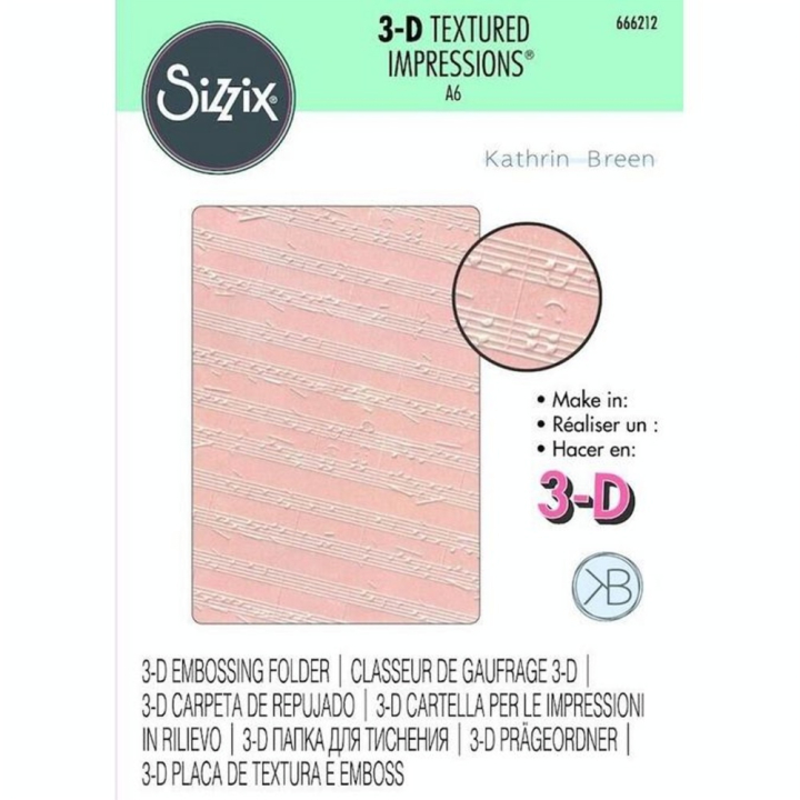 Classeur de Gaufrage 3-D Texturé Notes de musique - Sizzix - Rougier et Plé