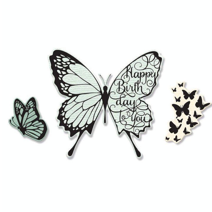 Matrices Framelits Die & Tampons transparents Butterfly Birthday - Sizzix - Rougier et Plé