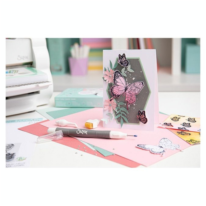 Matrices Framelits Die & Tampons transparents Butterfly Birthday - Sizzix - Rougier et Plé