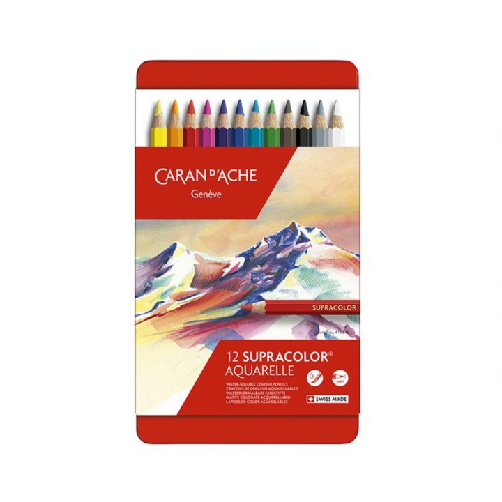 Crayon de couleur aquarellable Supracolor Boîte métal 12 pcs - Caran d'Ache - Rougier et Plé