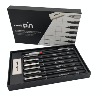 Coffret à Dessin Uni Pin 6 Feutres + 1 Porte-mine + 1 Gomme - Uni-Ball - Rougier et Plé