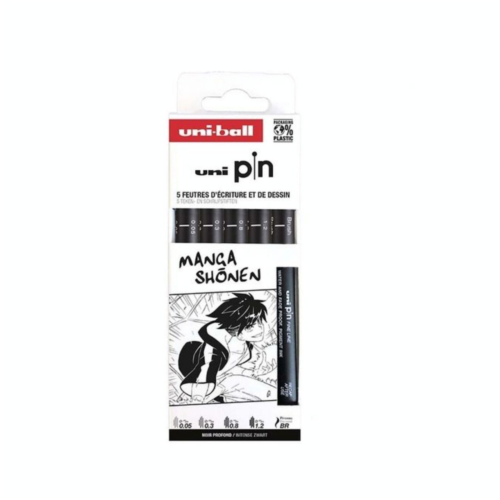 Feutres techniques uni Pin Pochette Manga Shonen 5 pcs - Uni-Ball - Rougier et Plé