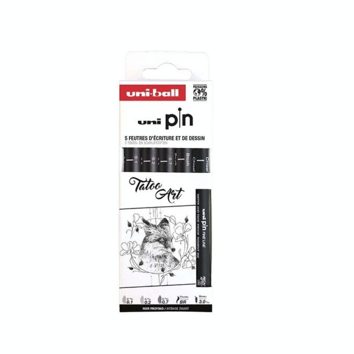 Feutres techniques uni Pin Pochette Tatoo Art 5 pcs - Uni-Ball - Rougier et Plé