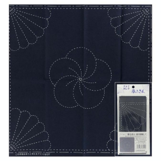 Coupon Tissu Sashiko 31 x 31 cm Navy Chrysanthème - Kiyohara - Rougier et Plé