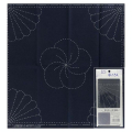 Coupon Tissu Sashiko 31 x 31 cm Navy Chrysanthème - Kiyohara - Rougier et Plé