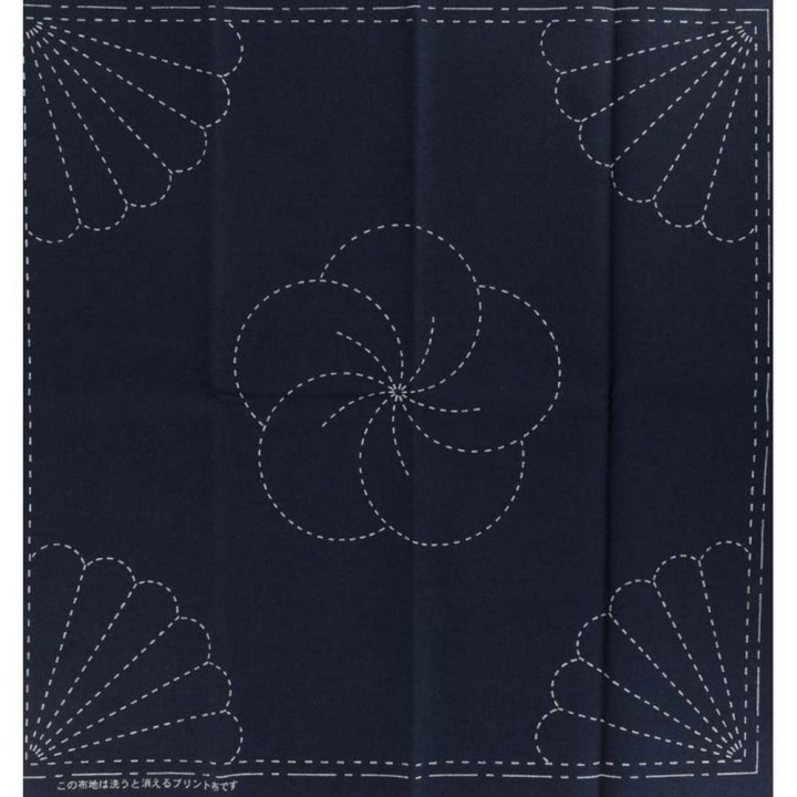 Coupon Tissu Sashiko 31 x 31 cm Navy Chrysanthème - Kiyohara - Rougier et Plé
