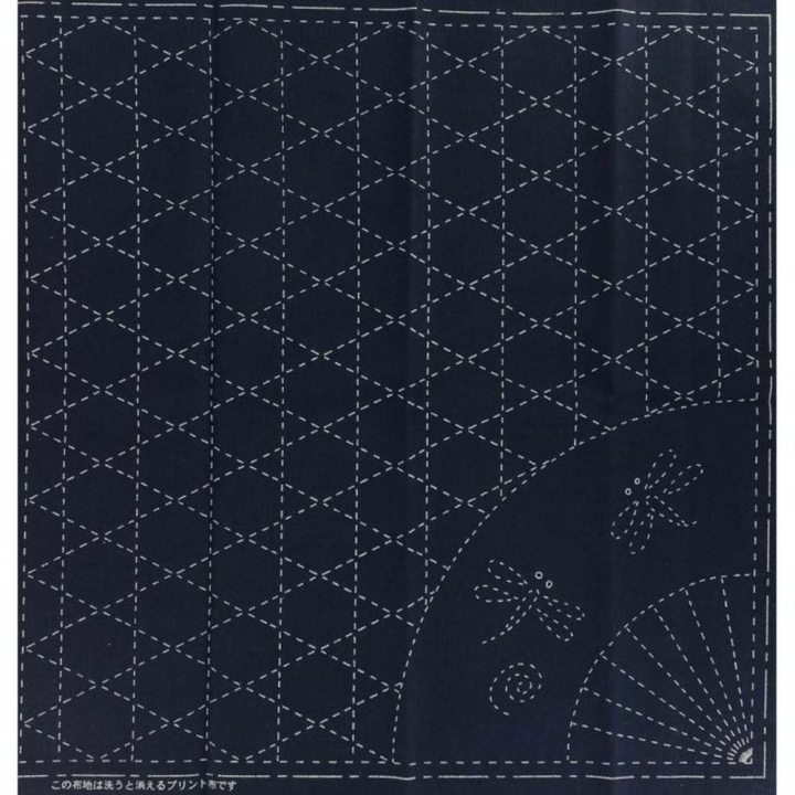 Coupon Tissu Sashiko 31 x 31 cm Navy Libellules - Kiyohara - Rougier et Plé