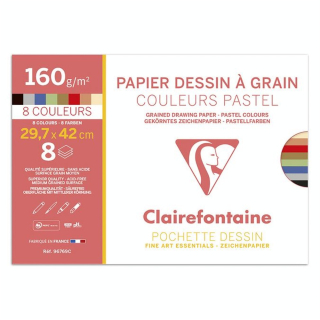 Papier Dessin à Grain A3 29,7 x 42 cm 160 g/m² Pochette de 8 couleurs - Clairefontaine - Rougier et Plé