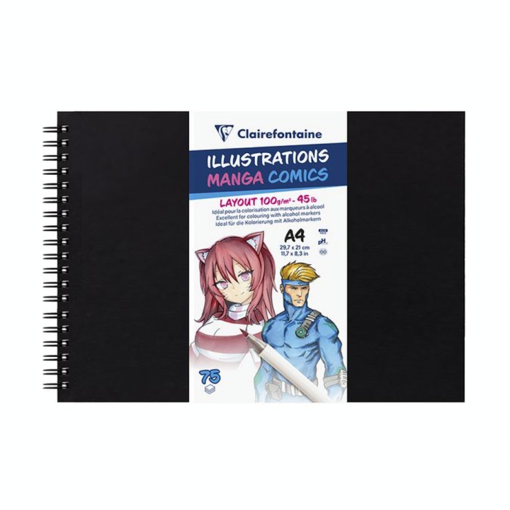 Carnet Layout Spiralé 100 g/m² 75 Feuilles Illustrations Manga Comics - Clairefontaine - Rougier et Plé