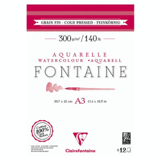 Papier Aquarelle Fontaine 300 g/m² Bloc de 12 Feuilles Grain Fin - Clairefontaine - Rougier et Plé