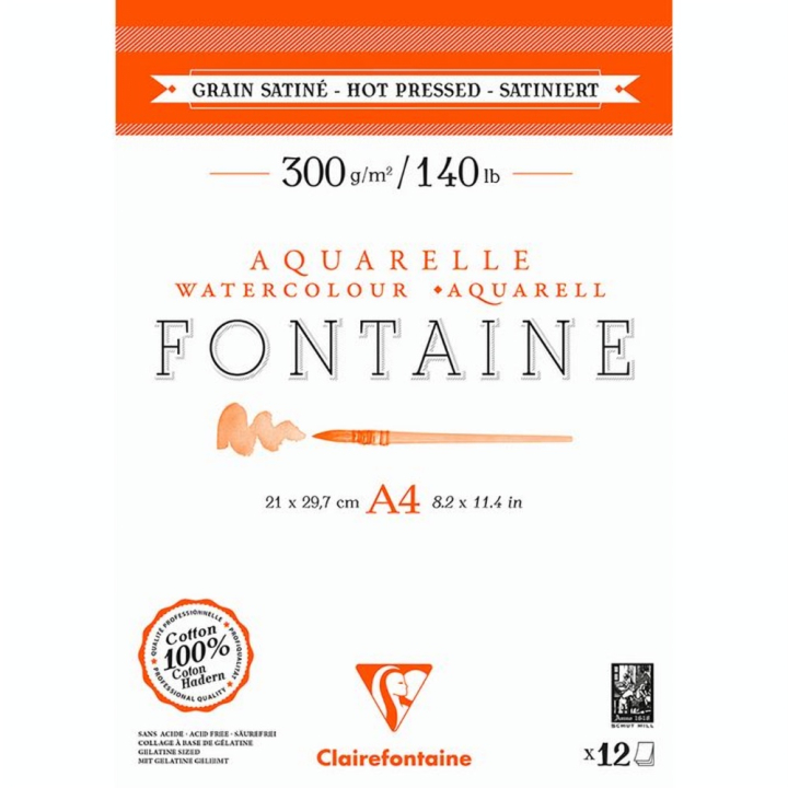 Papier Aquarelle Fontaine 300 g/m² Bloc de 12 Feuilles Grain Satiné - Clairefontaine - Rougier et Plé