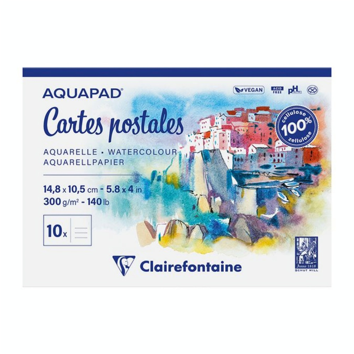 Bloc de Papier Aquarelle Aquapad Cartes Postales 300 g/m² - Clairefontaine - Rougier et Plé