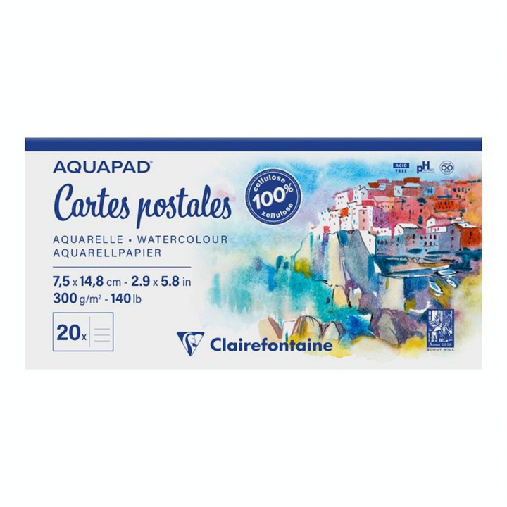 Bloc de Papier Aquarelle Aquapad Cartes Postales 300 g/m² - Clairefontaine - Rougier et Plé