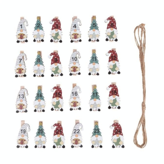 Chiffres Calendrier de l'Avent 24 pcs Pinces à linge Lutins - Rayher - Rougier et Plé