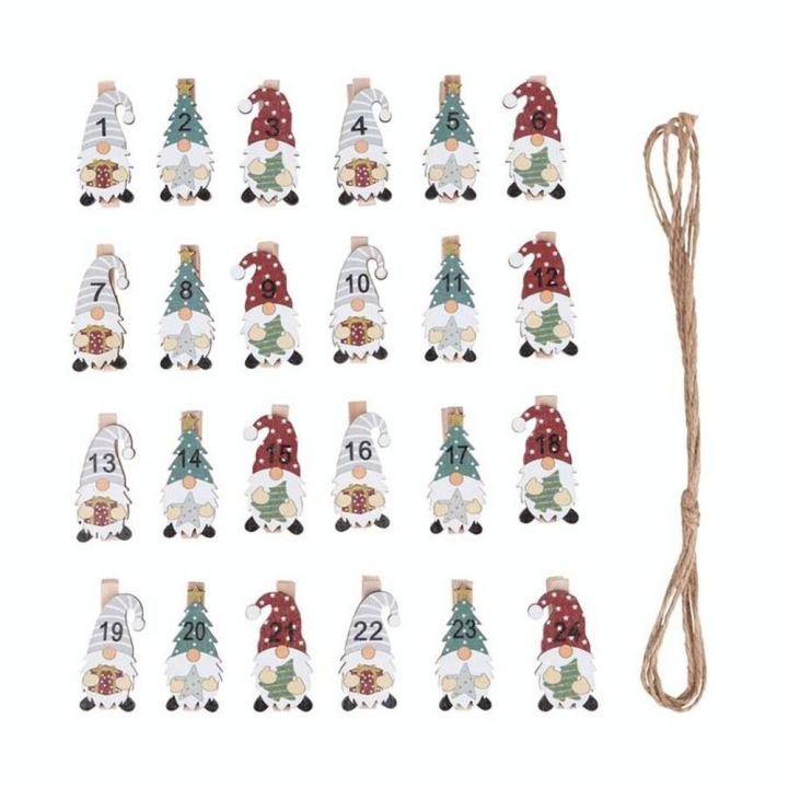 Chiffres Calendrier de l'Avent 24 pcs Pinces à linge Lutins - Rayher - Rougier et Plé