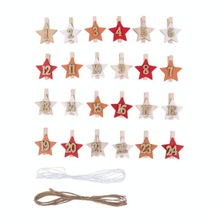 Chiffres Calendrier de l'Avent 24 pcs Pinces à linge Étoiles - Rayher - Rougier et Plé
