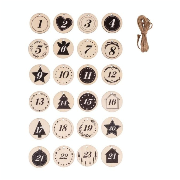 Chiffres Calendrier de l'avent 24 pcs Rondelles de bois ø 4 cm - Rayher - Rougier et Plé