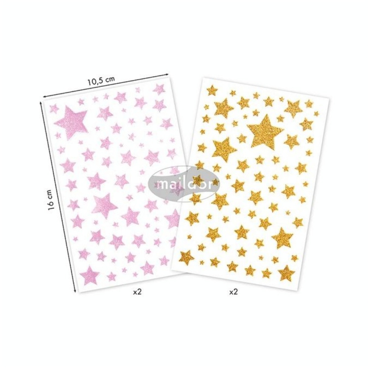 Stickers pailletés Glitty Étoiles Rose et Doré - Maildor - Rougier et Plé
