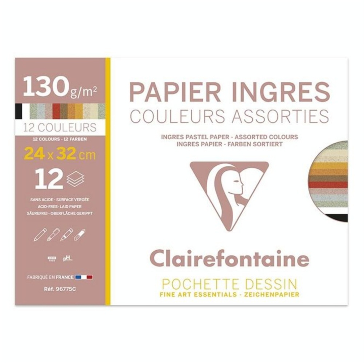 Papier Ingres Pastel 24 x 32 cm 130 g Pochette de 12 Couleurs - Clairefontaine - Rougier et Plé
