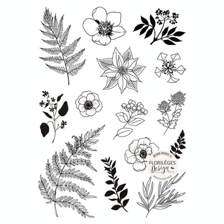 Tampons transparents Hiver en fleurs 14 pcs - Florilèges Design - Rougier et Plé