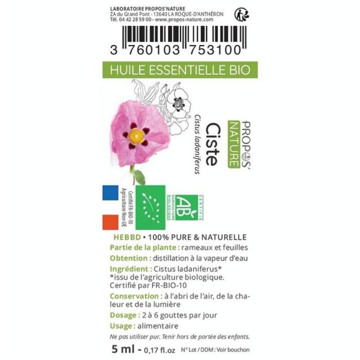 Huile Essentielle Ciste Bio Bio 5 ml - Joli'Essence - Rougier et Plé