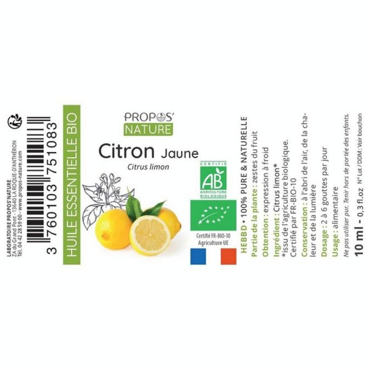 Huile Essentielle Citron Jaune Zeste Bio 10 ml - Joli'Essence - Rougier et Plé
