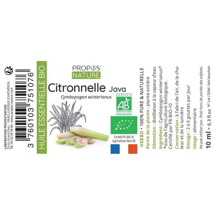 Huile Essentielle Citronnelle de Java Bio 10 ml - Joli'Essence - Rougier et Plé