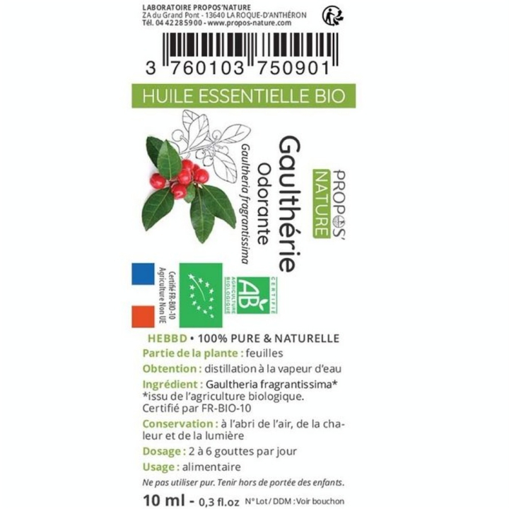 Huile Essentielle Gaulthérie odorante Bio 10 ml - Joli'Essence - Rougier et Plé