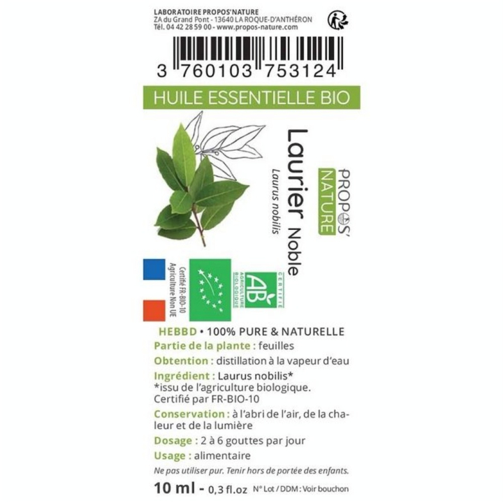 Huile Essentielle Laurier Noble Bio 10 ml - Joli'Essence - Rougier et Plé