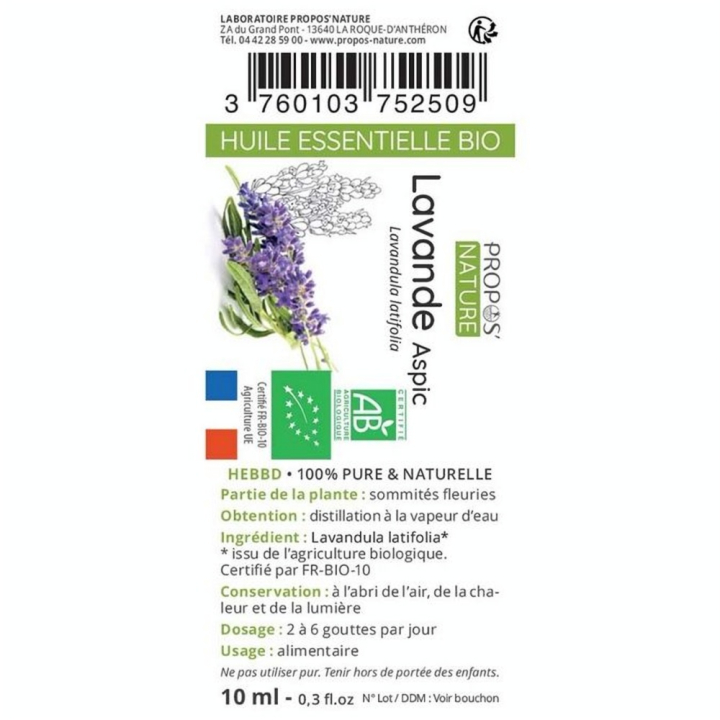 Huile Essentielle Lavande Aspic Bio 10 ml - Joli'Essence - Rougier et Plé