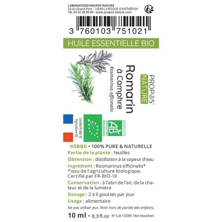 Huile Essentielle Romarin à Camphre Bio 10 ml - Joli'Essence - Rougier et Plé