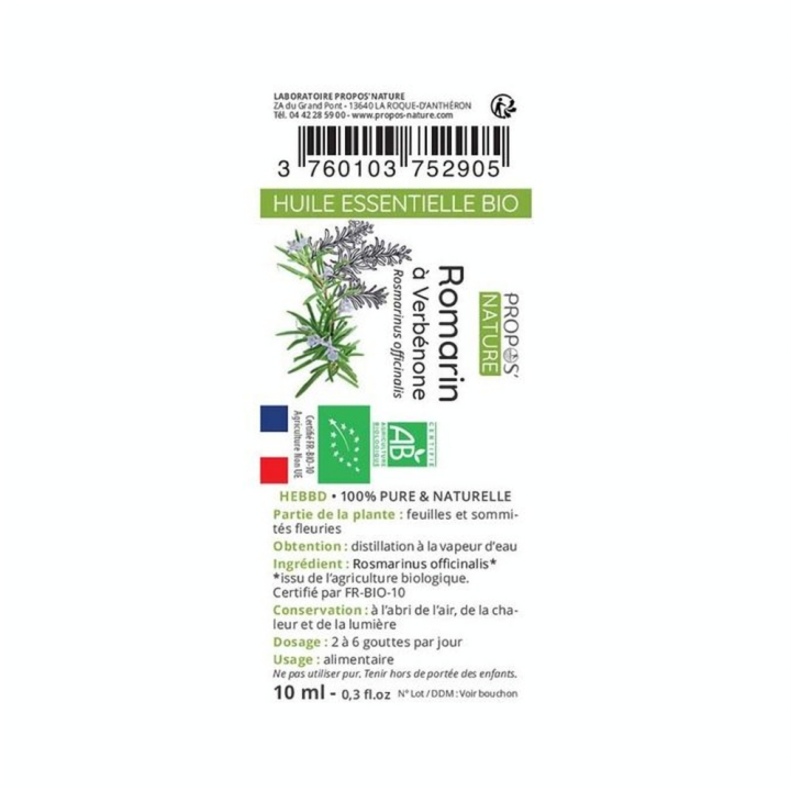 Huile Essentielle Romarin à Verbénone Bio 10 ml - Joli'Essence - Rougier et Plé