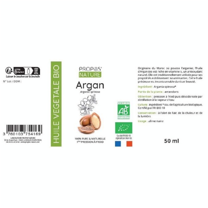 Huile Végétale Argan Bio 50 ml - Joli'Essence - Rougier et Plé