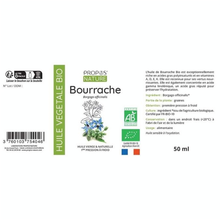 Huile Végétale Bourrache Bio 50 ml - Joli'Essence - Rougier et Plé