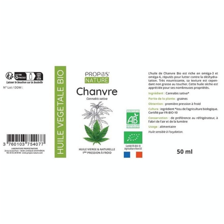 Huile Végétale Chanvre Bio 50 ml - Joli'Essence - Rougier et Plé