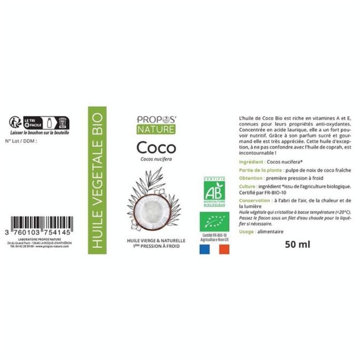 Huile Végétale Coco Vierge Bio 50 ml - Joli'Essence - Rougier et Plé