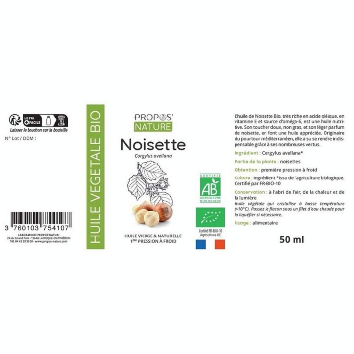 Huile Végétale Noisette Bio 50 ml - Joli'Essence - Rougier et Plé