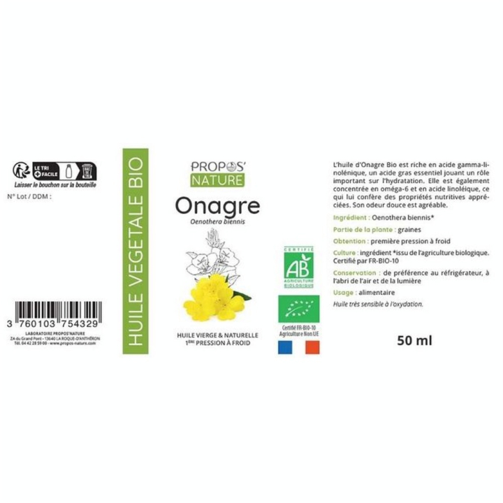 Huile Végétale Onagre Bio 50 ml - Joli'Essence - Rougier et Plé