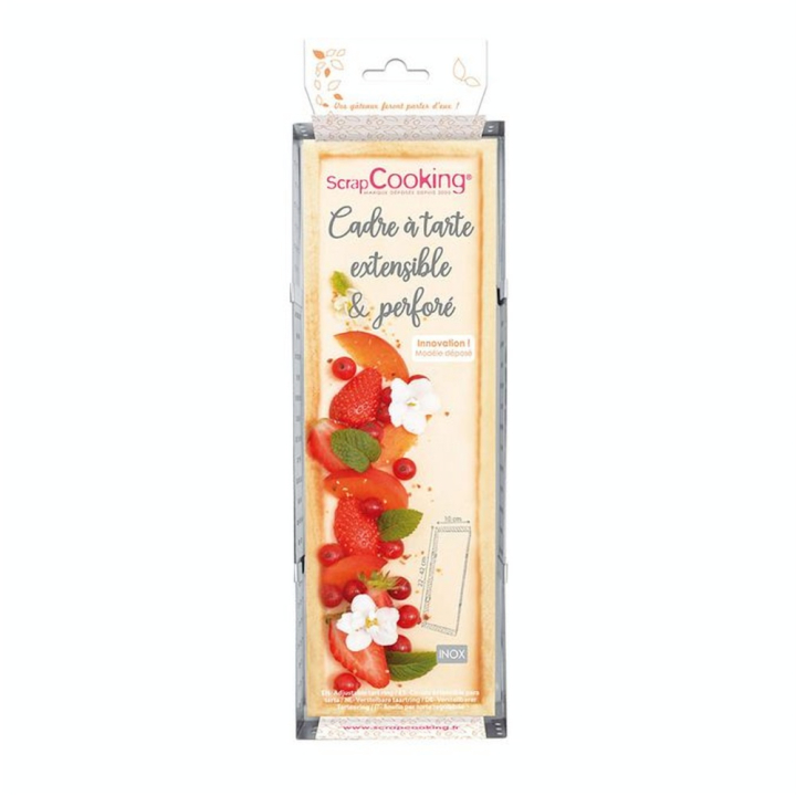 Cadre à tarte rectangle extensible perforé inox 22-42 cm - ScrapCooking - Rougier et Plé